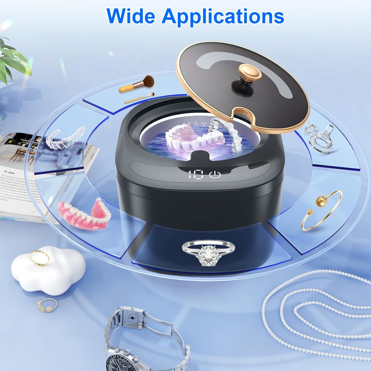 45kHz Ultrasonic Cleaning Machine With 3 Modes 230ML Capacity UV Light For Denture Mouth Guard Aligner Dental Trays Braces Rings Jewelry